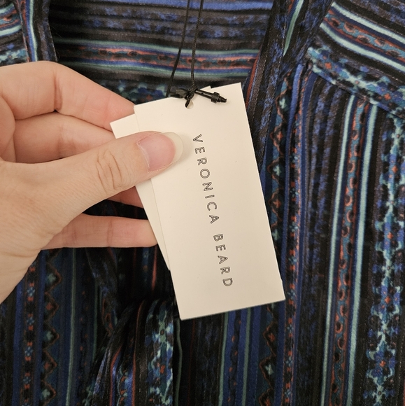 Veronica Beard Navy Malaya Mixed Stripe Tie Silk Button Down Blouse NWT Size 10 - Picture 7 of 14